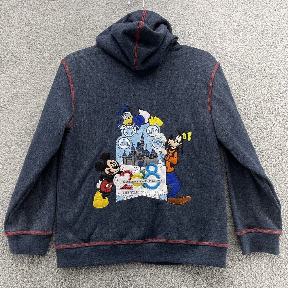 Disney Hoodie Kids Large Blue Embroidered‎ Resort 2018 Mickey Goofy